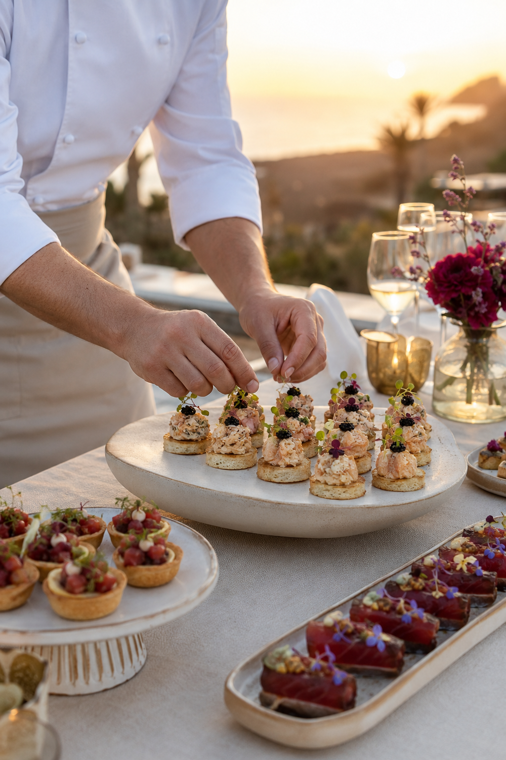 Chef preparando canapés para un evento